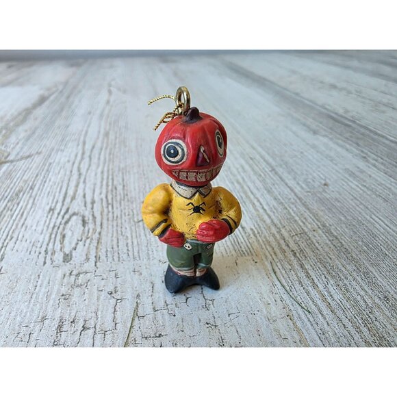 Dept 56 polliwoggs mini pumpkin Man ornament Halloween mini jack-o'-lantern shab - Picture 1 of 8